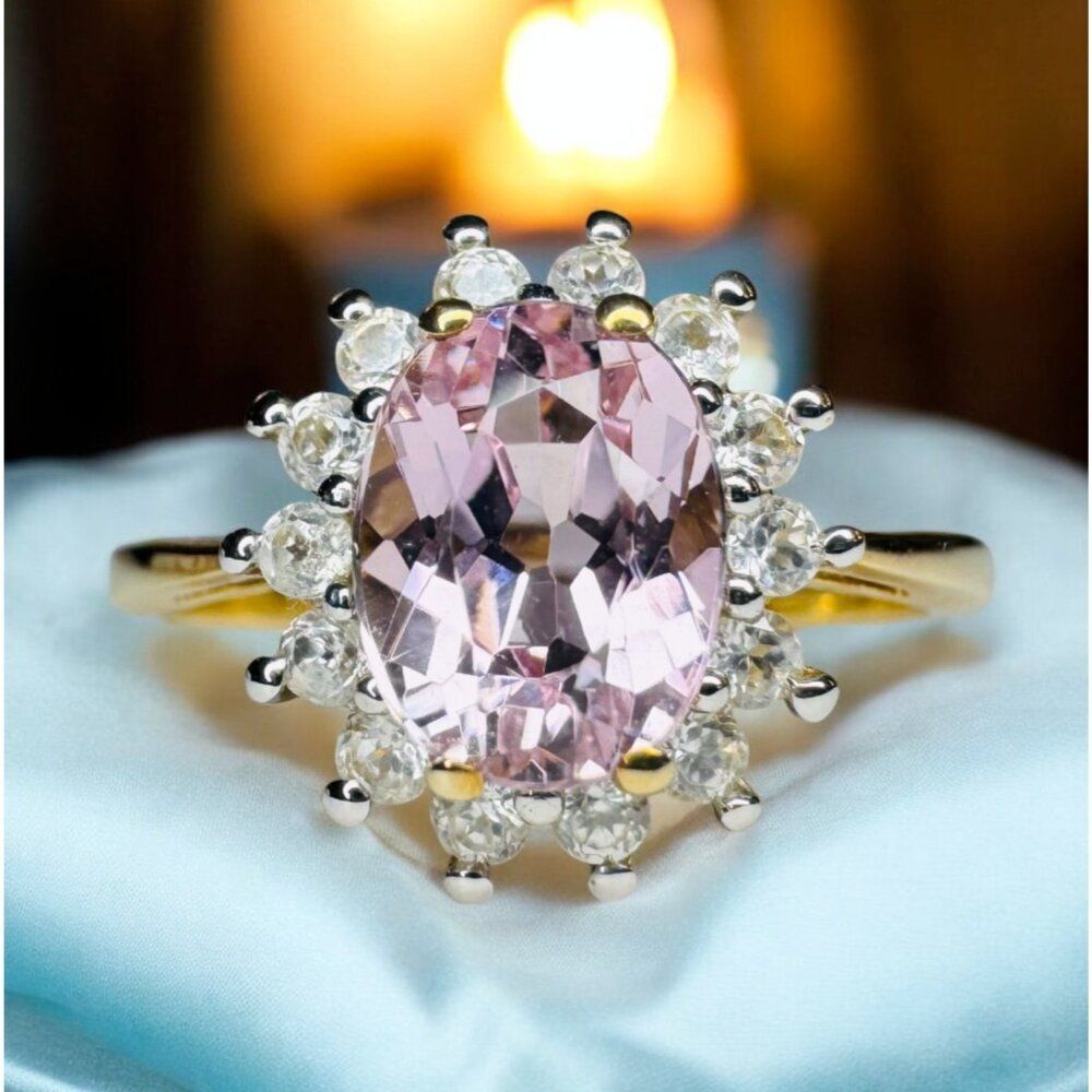 Rose De France Amethyst Ring in 10K Gold -Sz 8.25- Pink Amethyst Halo Ring -2.4g - Picture 8 of 16